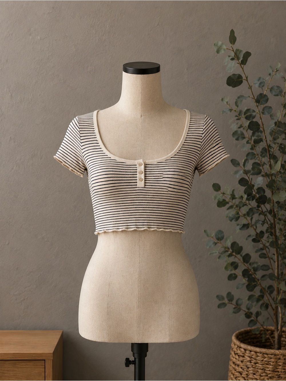 Cropped Atelier Large Striped Black Cream
Top with Scallop Edges